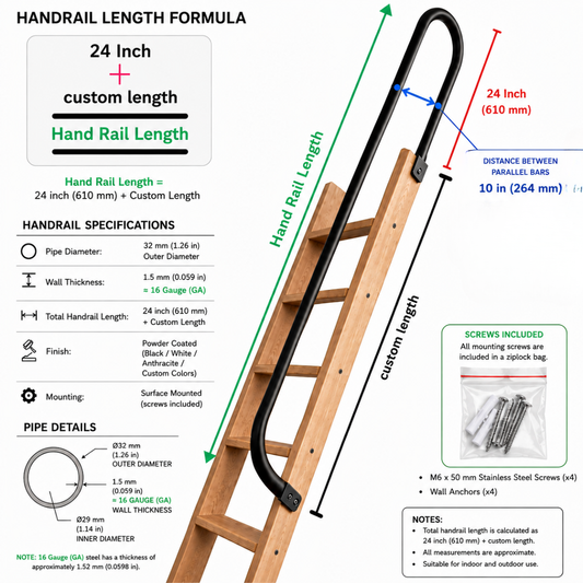 Candy Cane Loft Ladder Handrail – Wall Mounted Metal Safety Rail for Attic Access, Mezzanine & Small Space Stairs