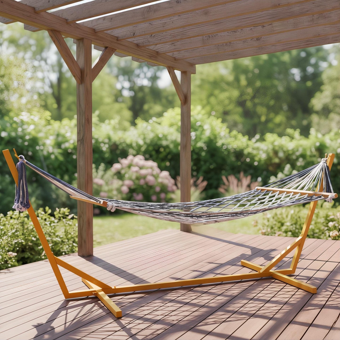 Backyard hammock stand black metal frame for relaxation