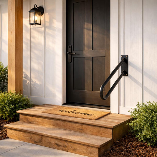 Dual outdoor handrails black metal stair rail for steps