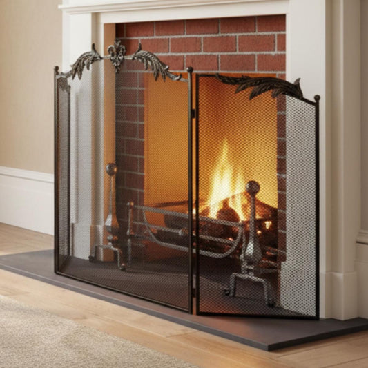 Fireplace spark guard metal mesh screen indoor fire safety barrier