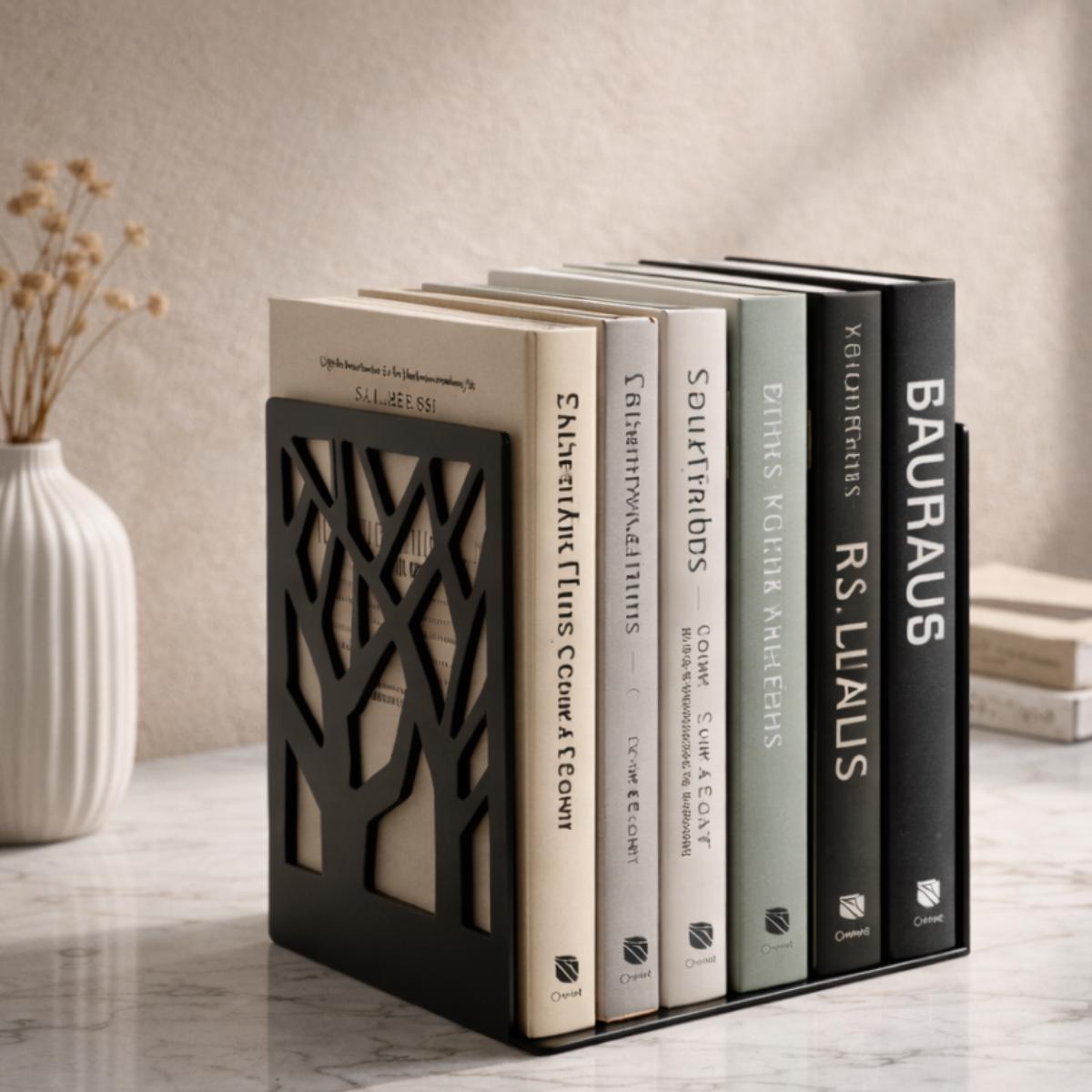 Tree Metal Bookends, Modern Black Decorative Bookends for Desk, Office & Bookshelf Decor