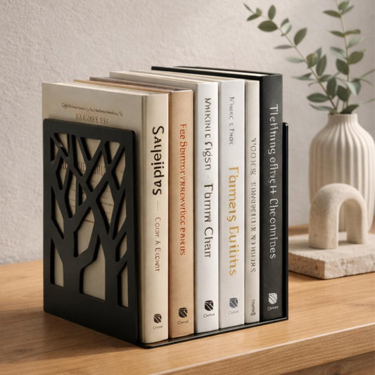 Tree Metal Bookends, Modern Black Decorative Bookends for Desk, Office & Bookshelf Decor