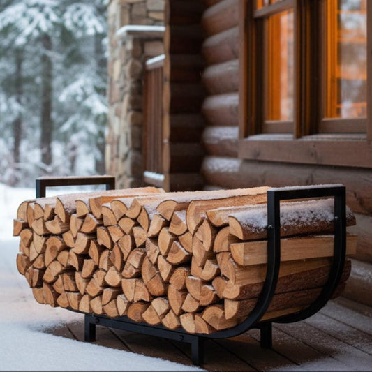 Modern firewood rack curved black metal log holder