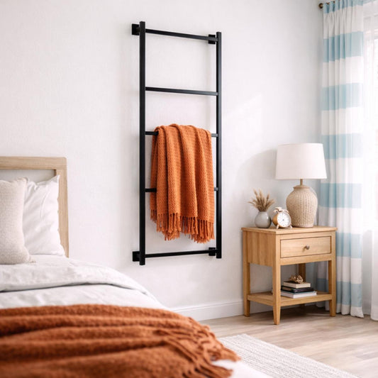 Towel ladder wall mounted black metal modern towel holder