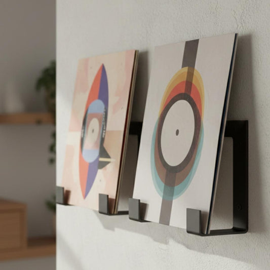Wall mounted vinyl record holder red metal LP display