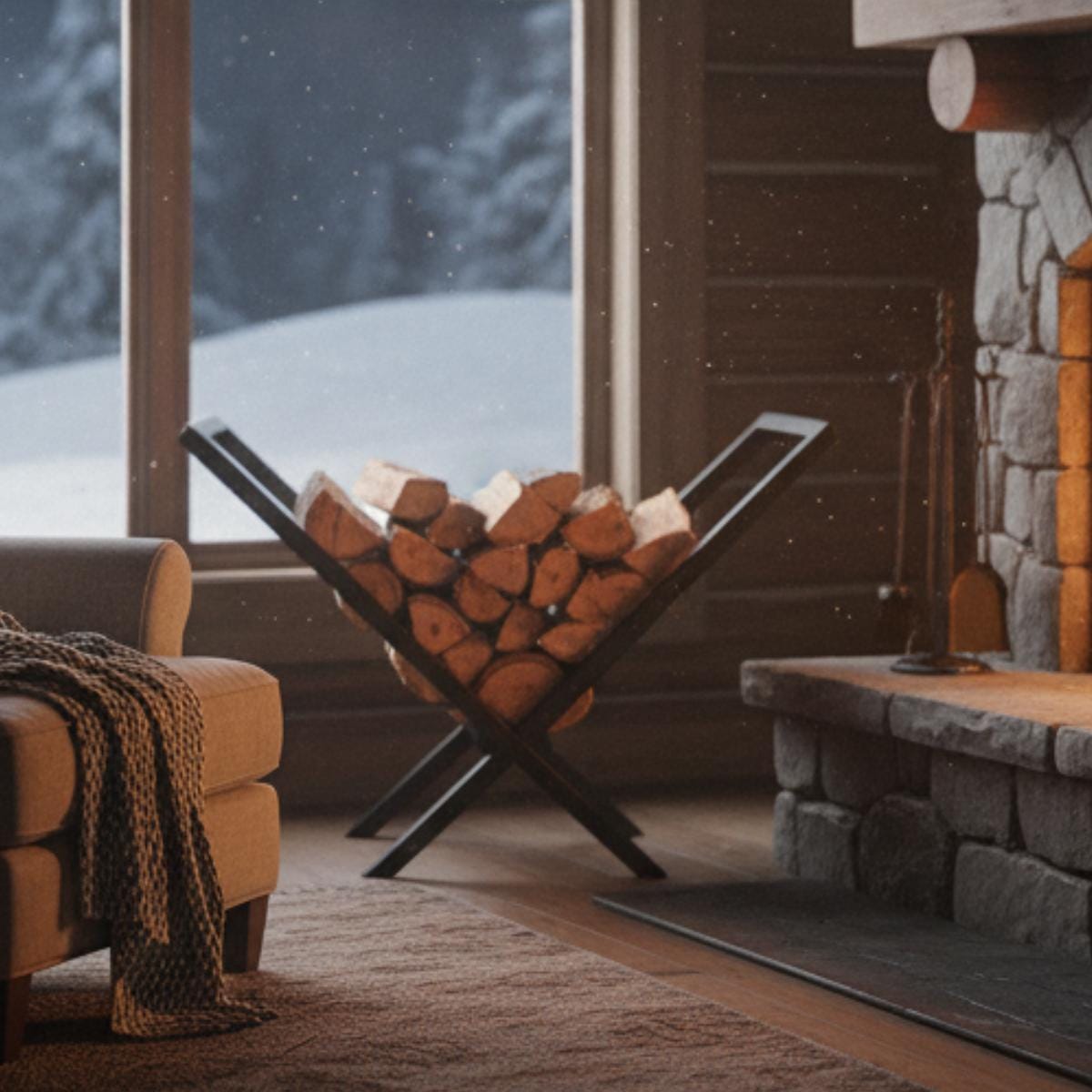 Modern firewood rack V shape metal log holder