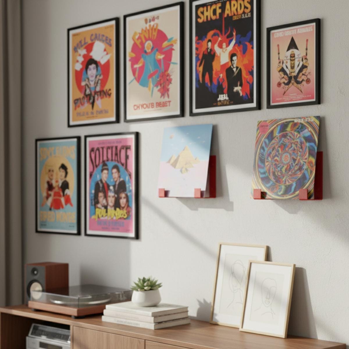 Vinyl record display holder red metal wall mount