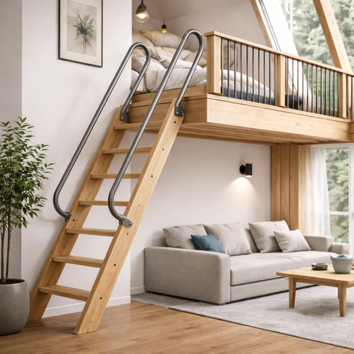 Ladder support handrail black metal wall mounted rail