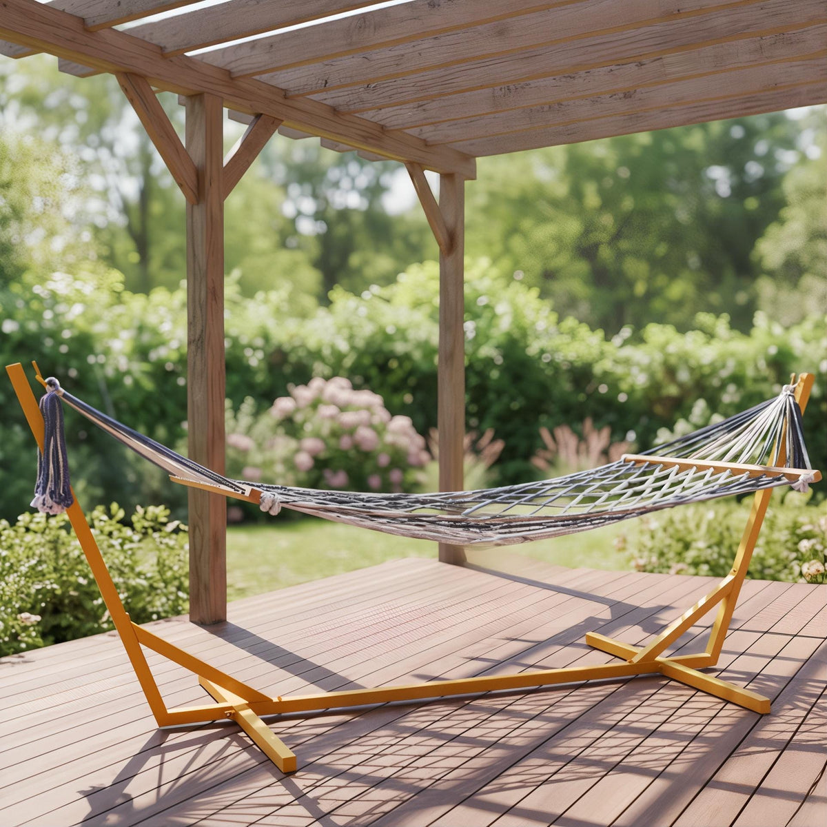 Backyard hammock stand black metal frame for relaxation