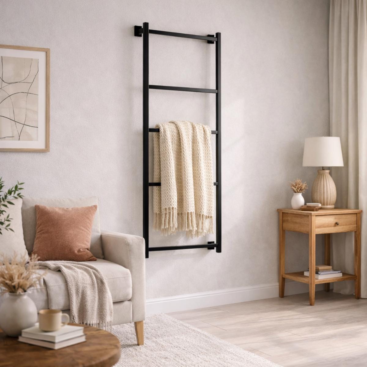 Bathroom towel holder wall mounted black metal rack