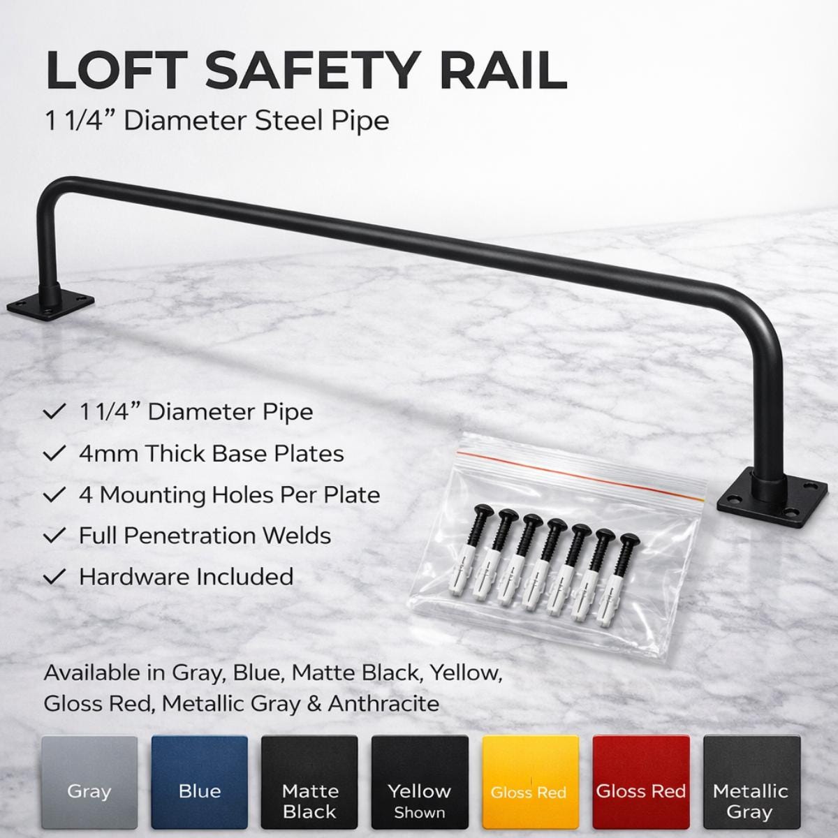 Bed edge rail black metal loft safety guard