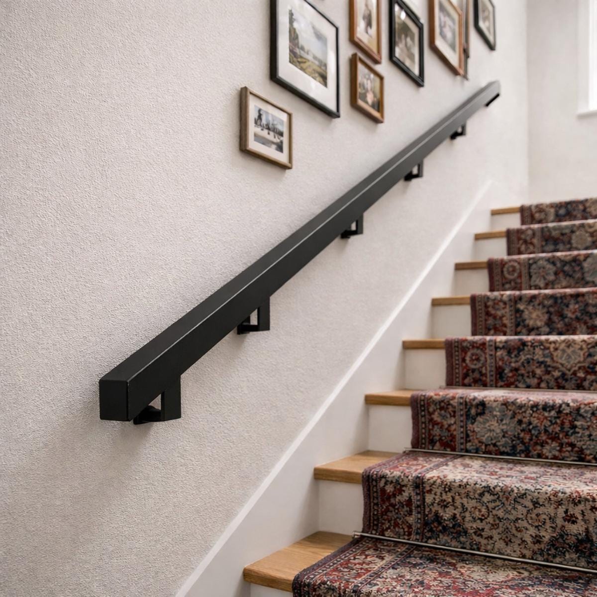 Black metal handrail wall mounted stair rail modern