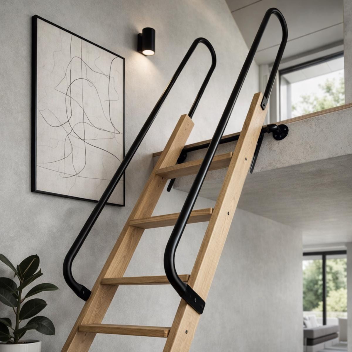 Black metal ladder handrail loft safety rail for stairs