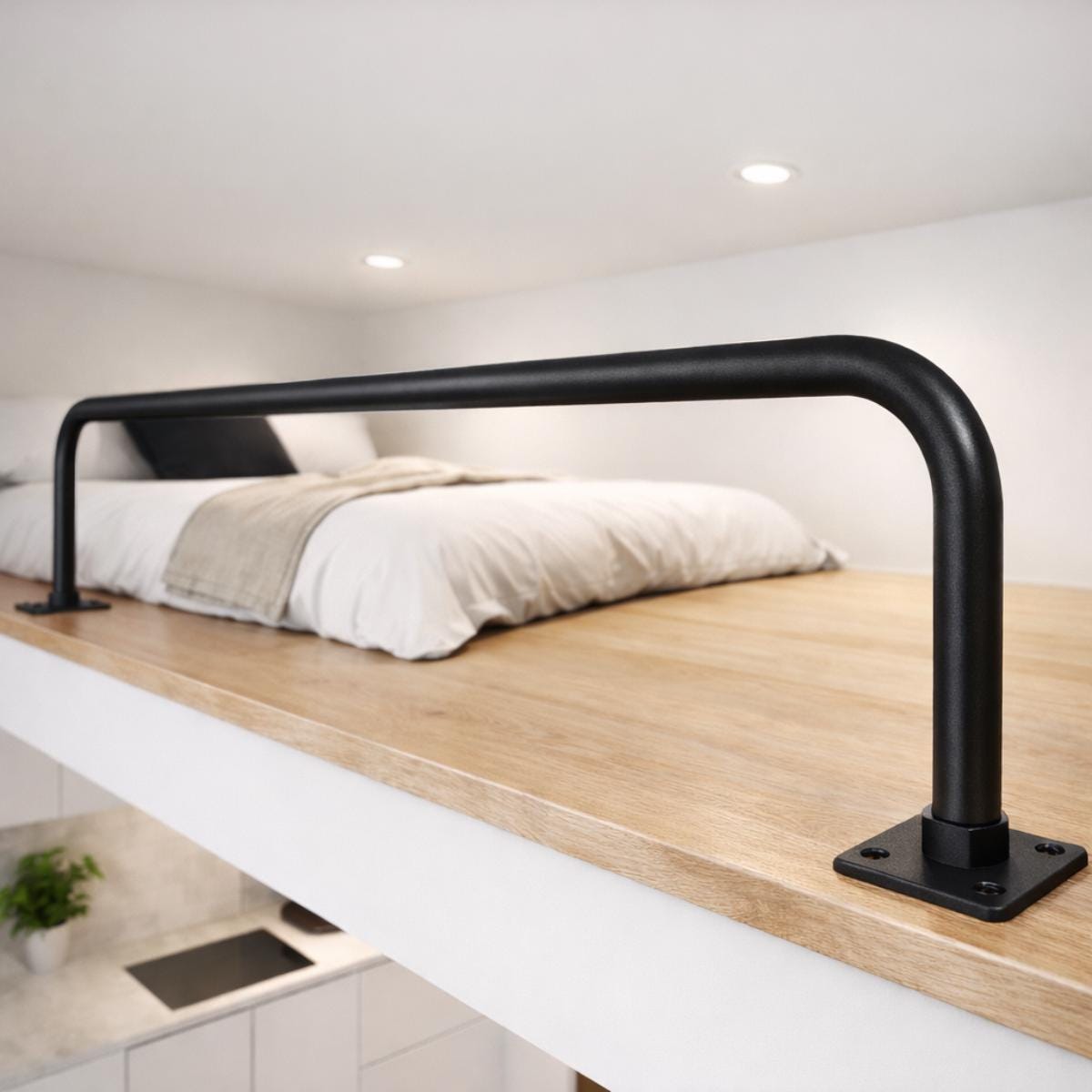 Loft platform guard rail black metal edge safety rail