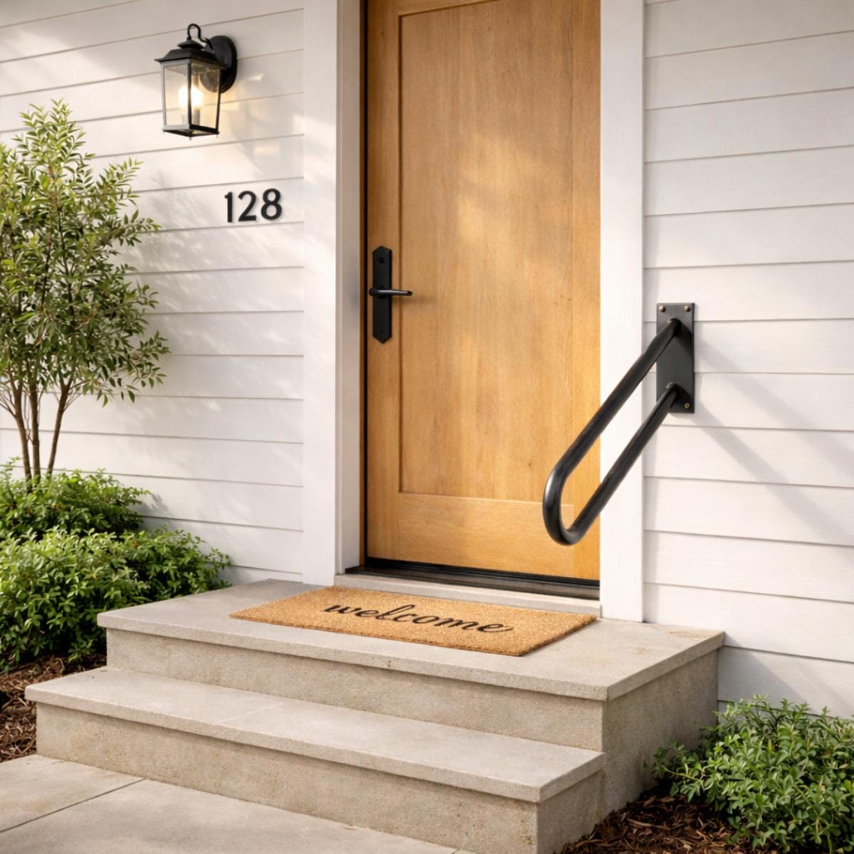 Black metal outdoor handrail set for steps safety railing