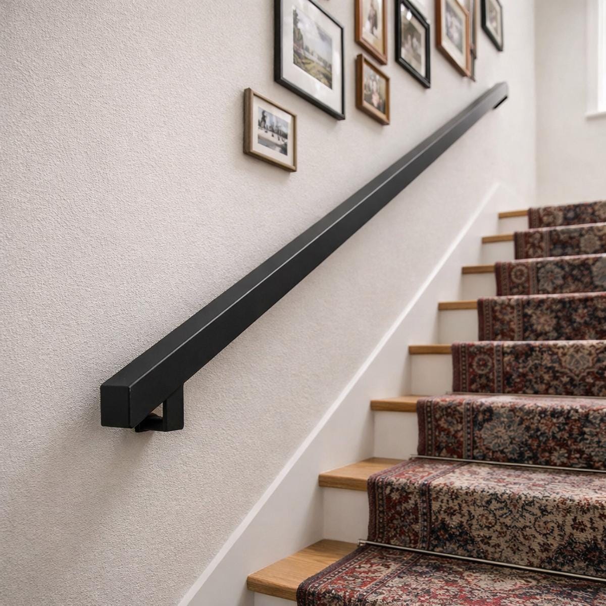 Black metal stair handrail wall mounted rail for safety support