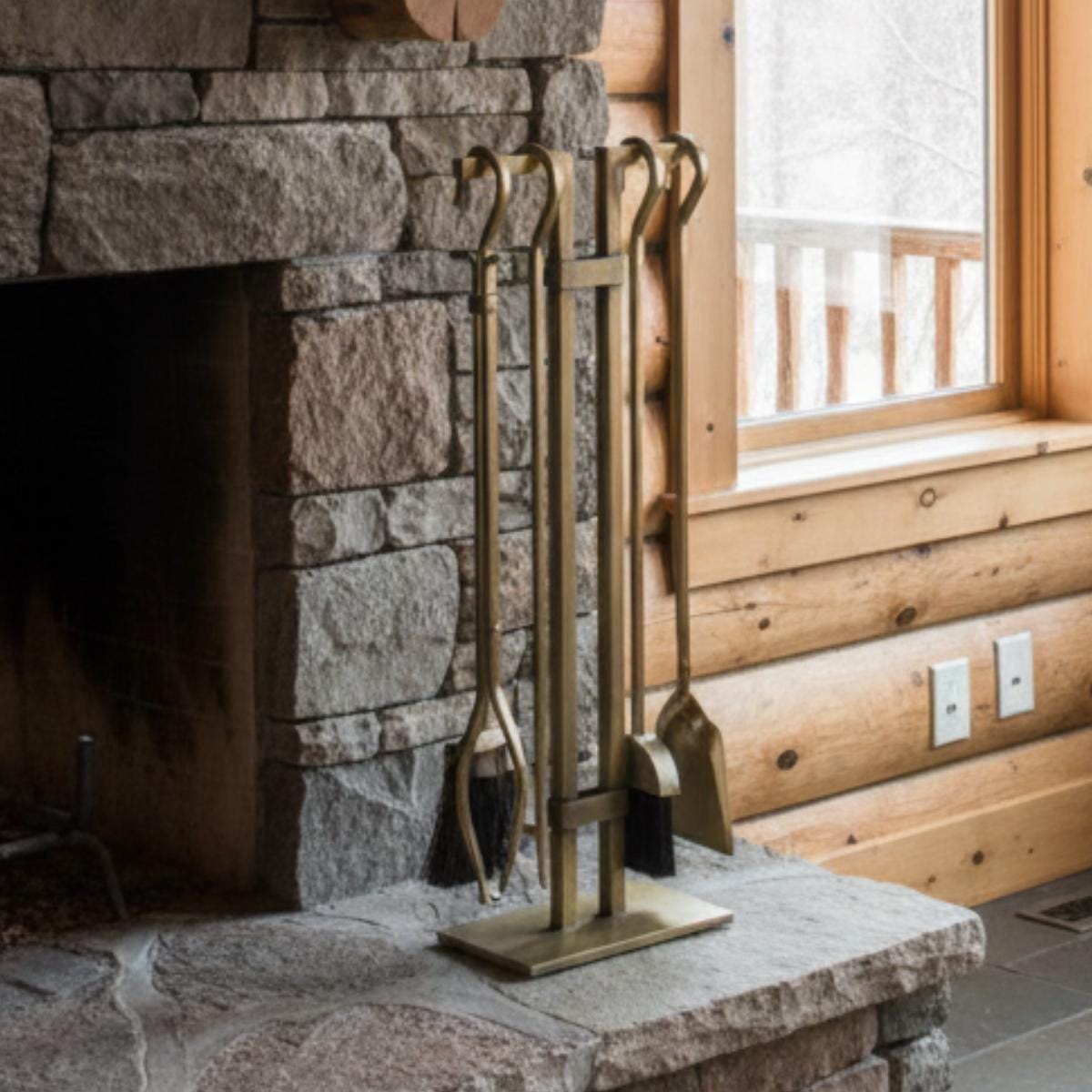 Brass fireplace tool set with stand modern design