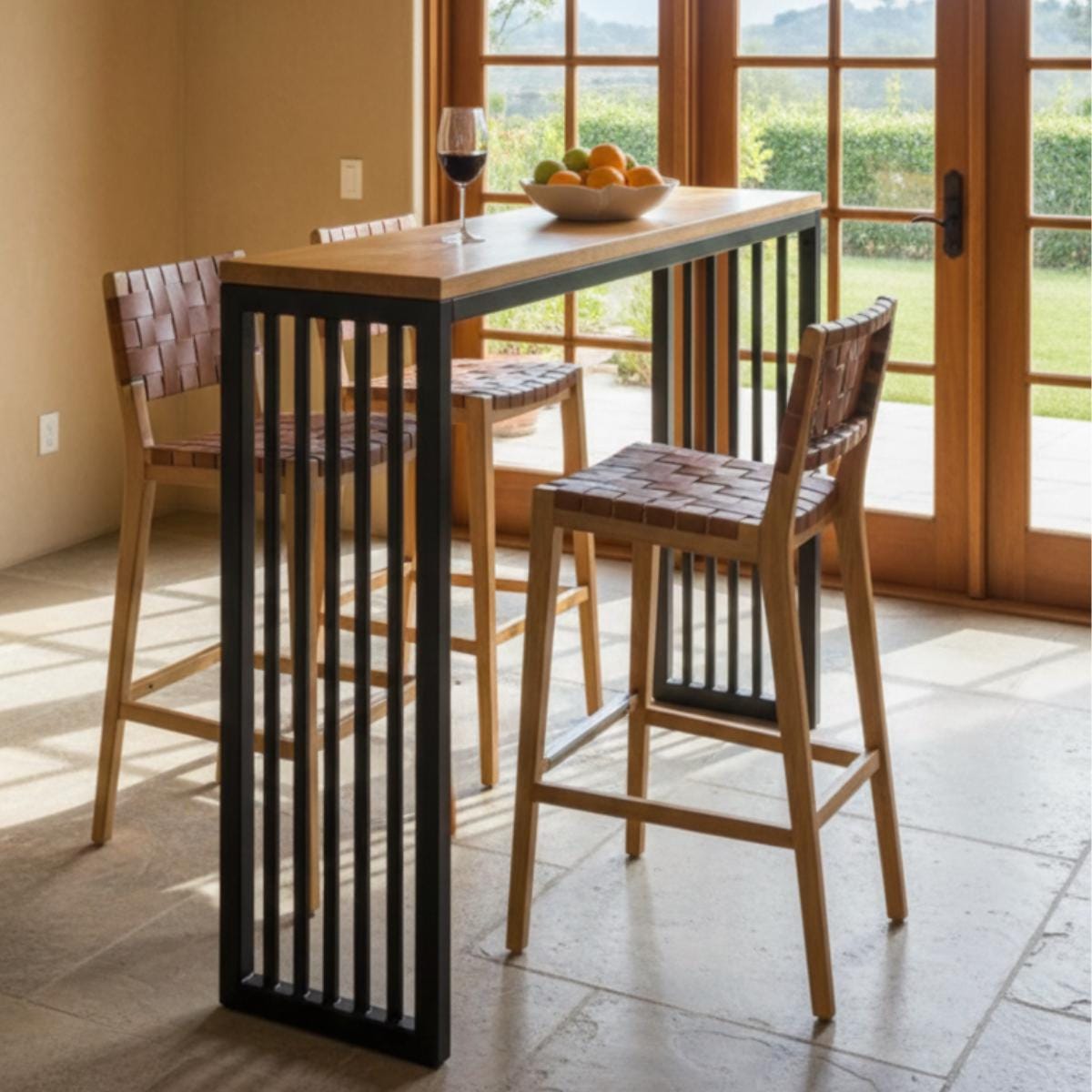 Breakfast bar table combining metal and wood for modern kitchen setup