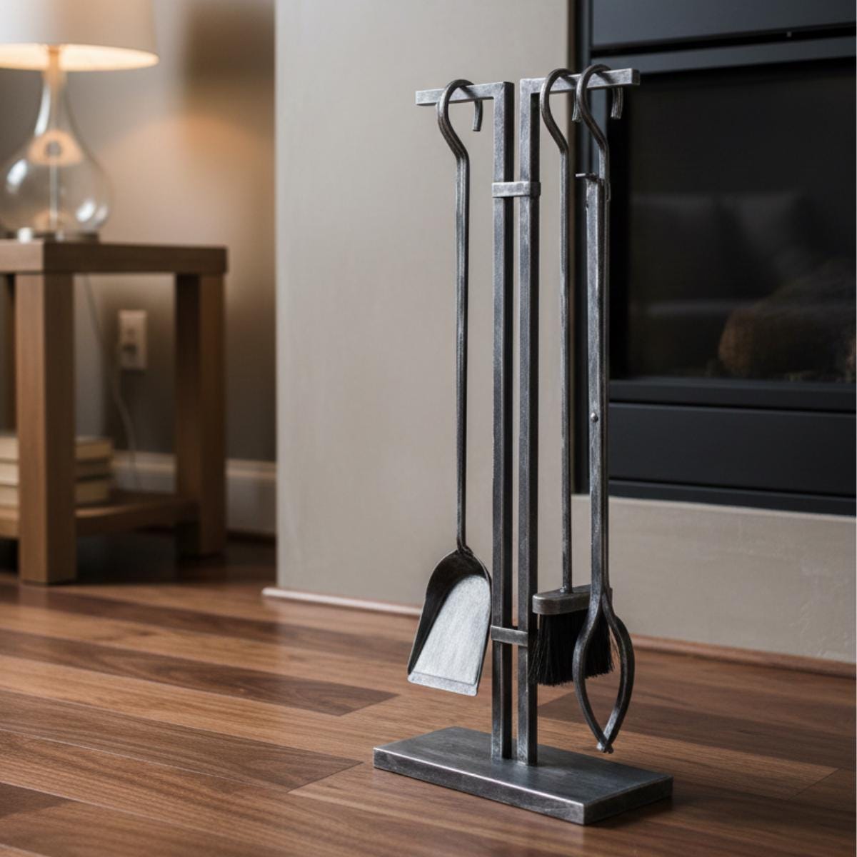 Brushed steel fireplace tool set metal hearth tools for modern interiors
