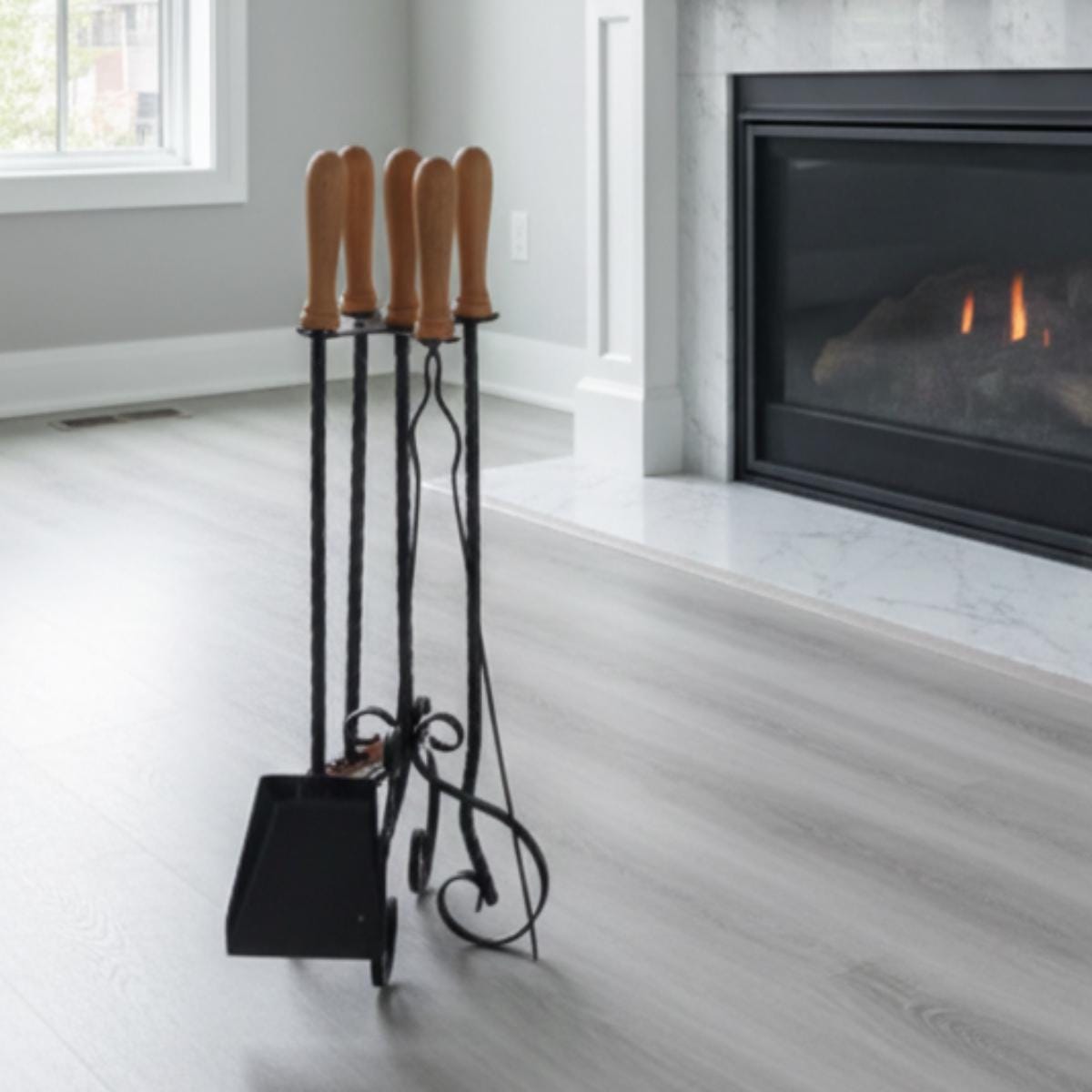 Classic fireplace tool set metal frame with wood handles for hearth maintenance
