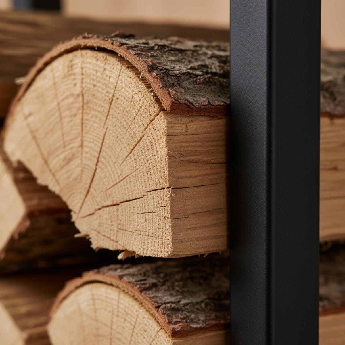 Compact firewood rack used as indoor log storage solution