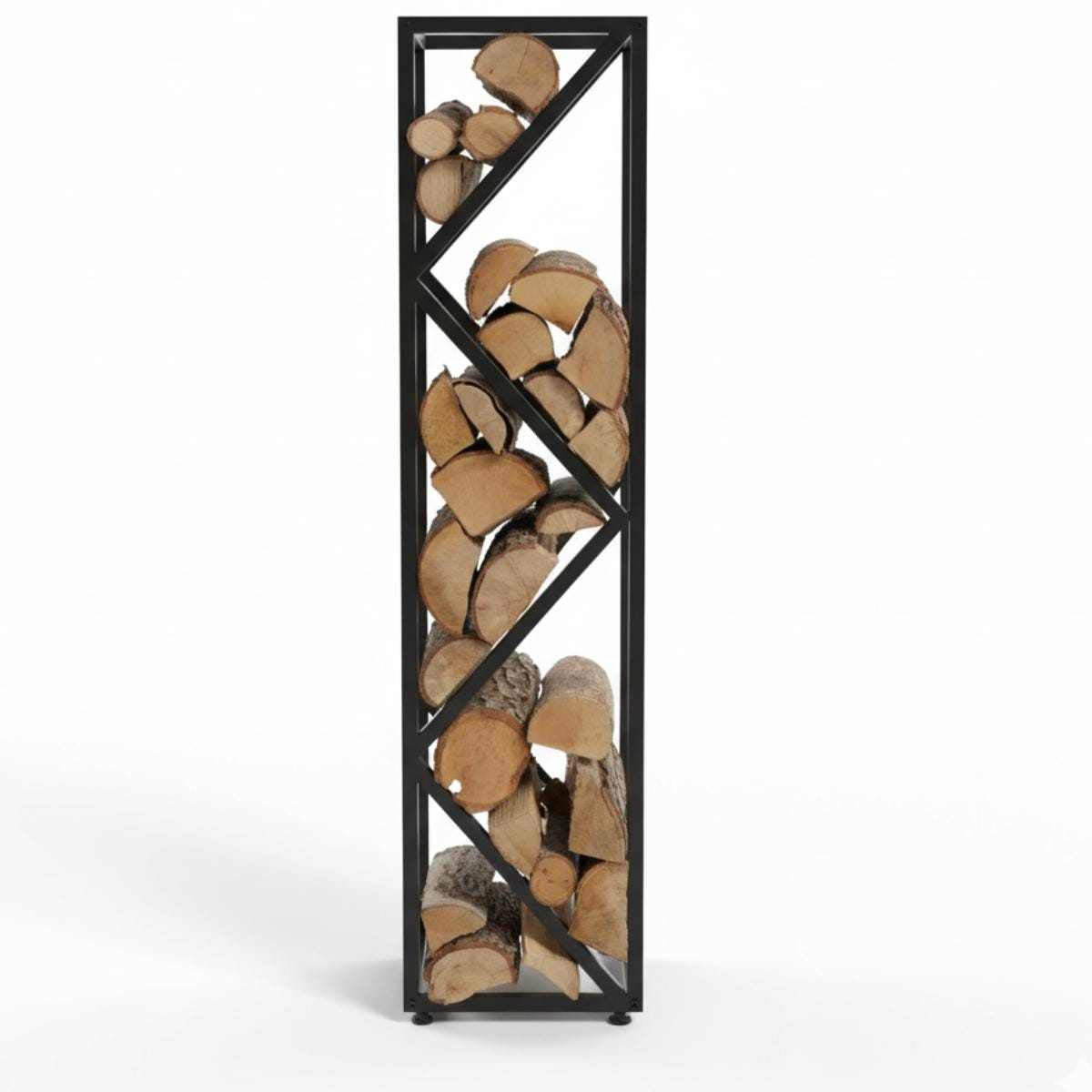 Outdoor firewood rack 60 cm black metal log holder for patio and backyard, modern firewood storage rack for firepit, freestanding steel log holder for indoor and outdoor use