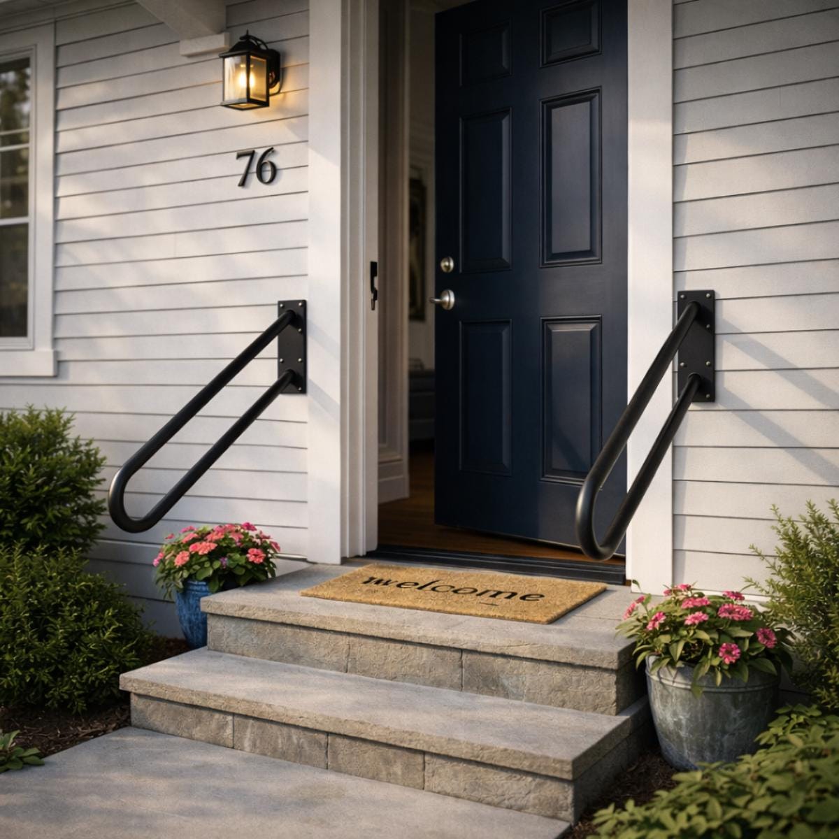 Exterior handrail set black metal stair railing for steps
