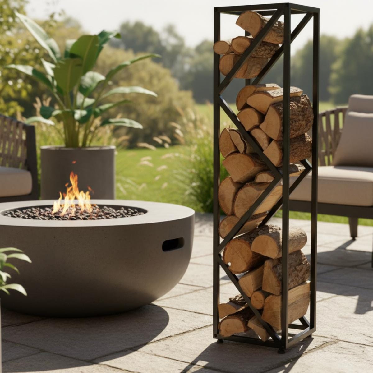 Modern Metal Firewood Rack – Indoor Outdoor Log Holder