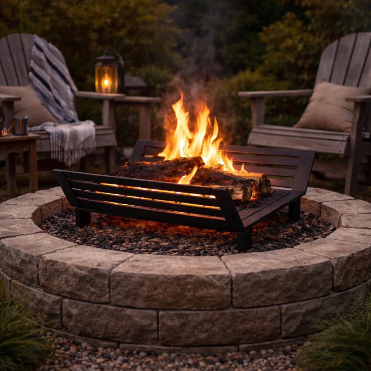 Fireplace grate metal log support for firewood burning
