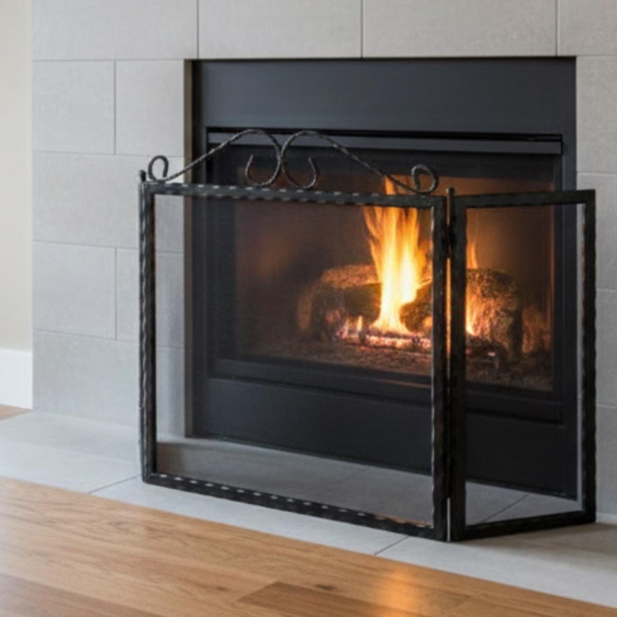 Fireplace mesh screen black metal spark guard indoor fire safety