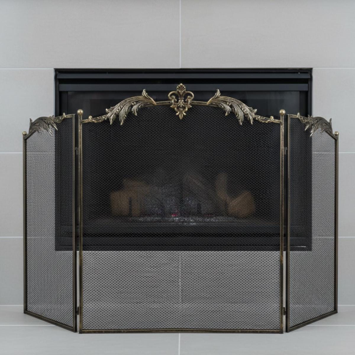 Fireplace mesh screen spark guard folding panel fire safety screen