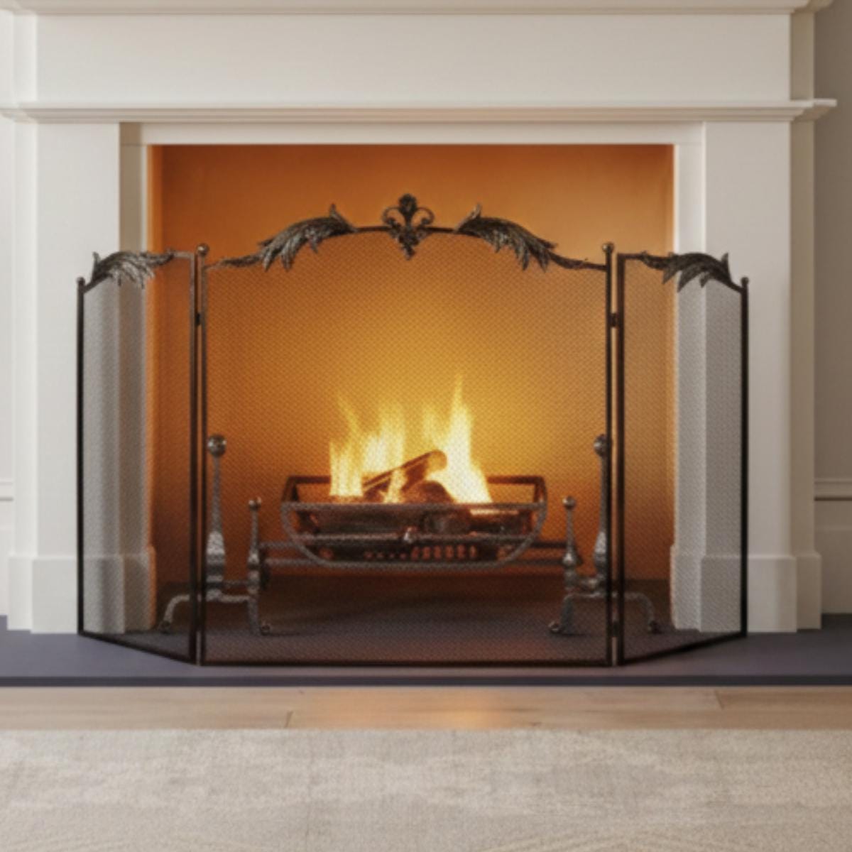 Fireplace protective screen metal mesh guard for sparks and embers
