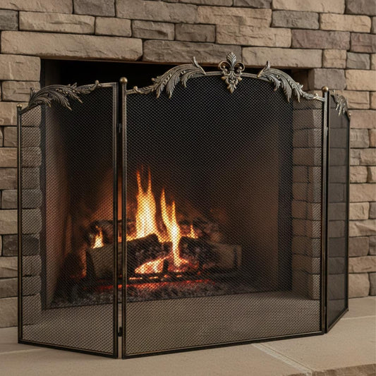 Fireplace screen black metal mesh spark guard decorative fire screen
