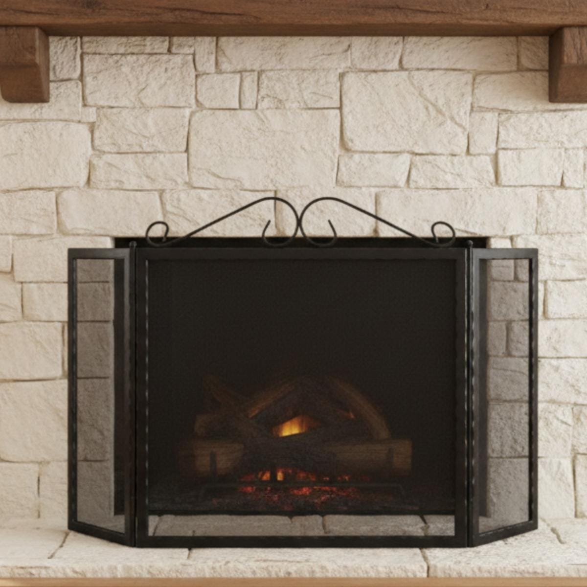 Fireplace screen modern black metal mesh minimalist fire guard