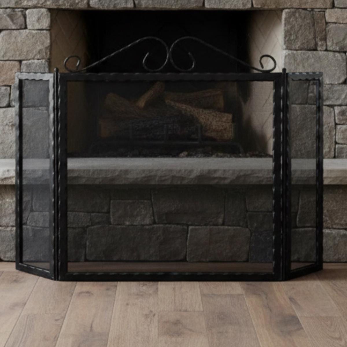 Fireplace spark guard black metal mesh screen protective fire barrier
