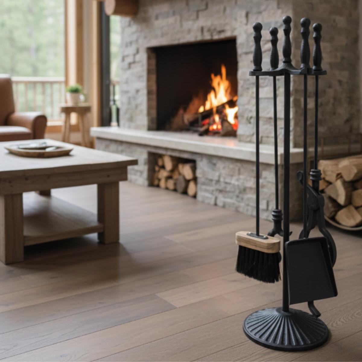 Modern fireplace tool set metal poker brush and shovel with stand