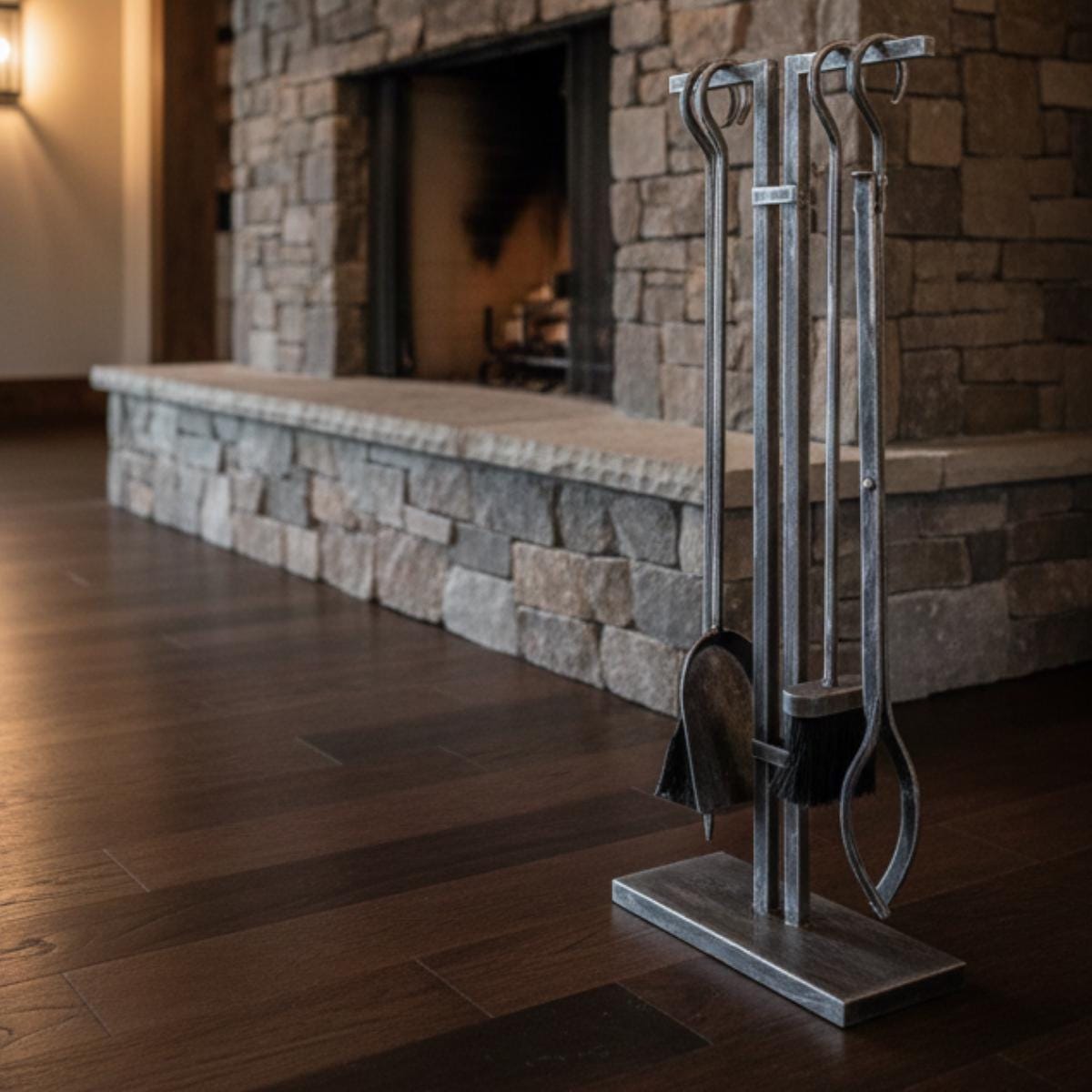Fireplace tool set modern steel stand with essential fireplace accessories