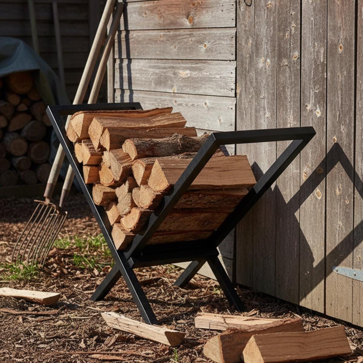 Firewood organizer V shaped metal rack for home