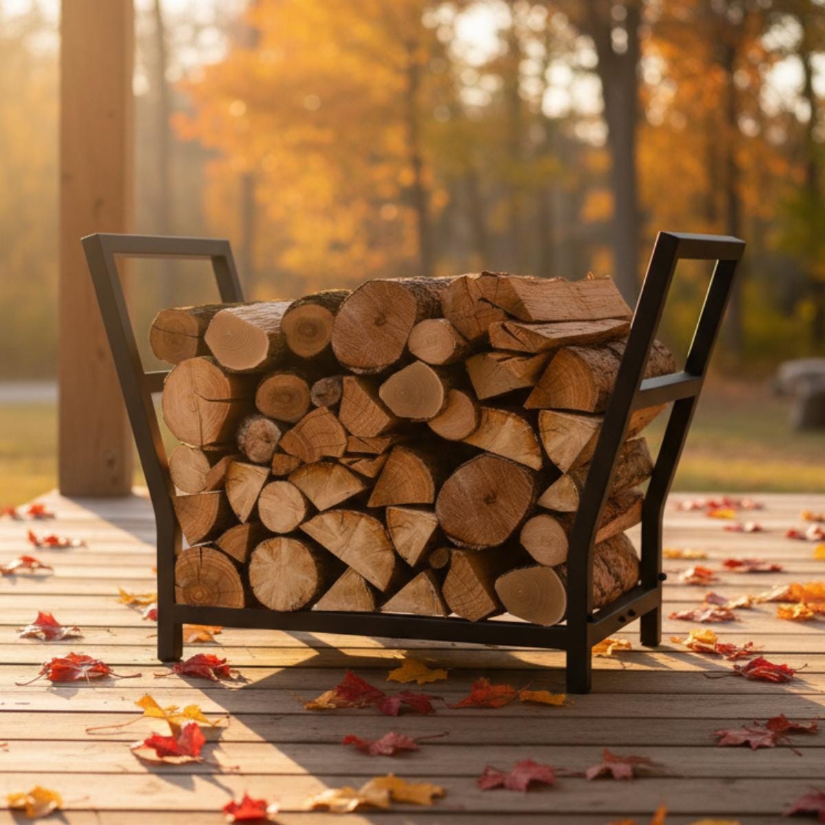 Firewood rack used in home interior as modern log holder