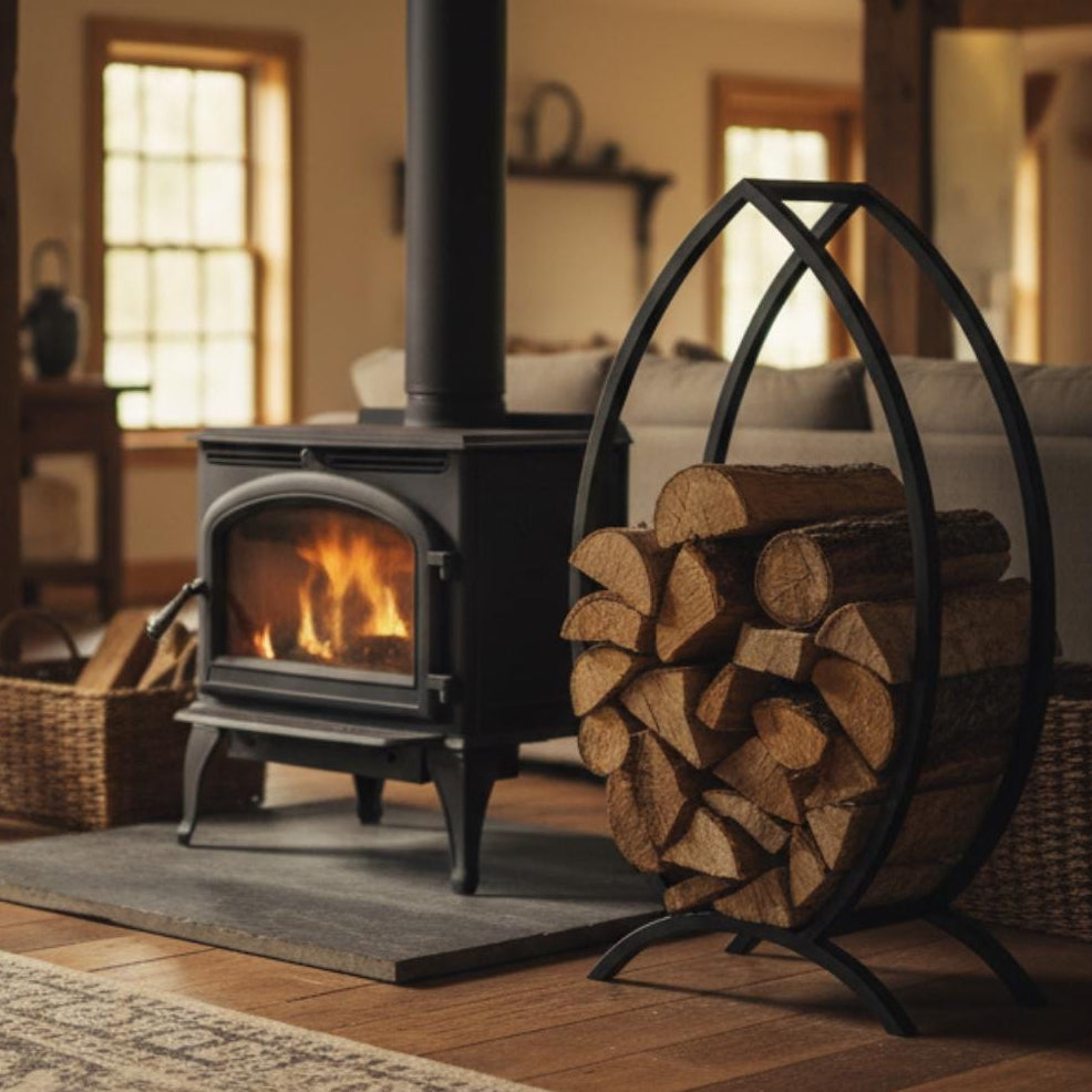 Firewood rack outdoor fire pit log storage with durable metal frame