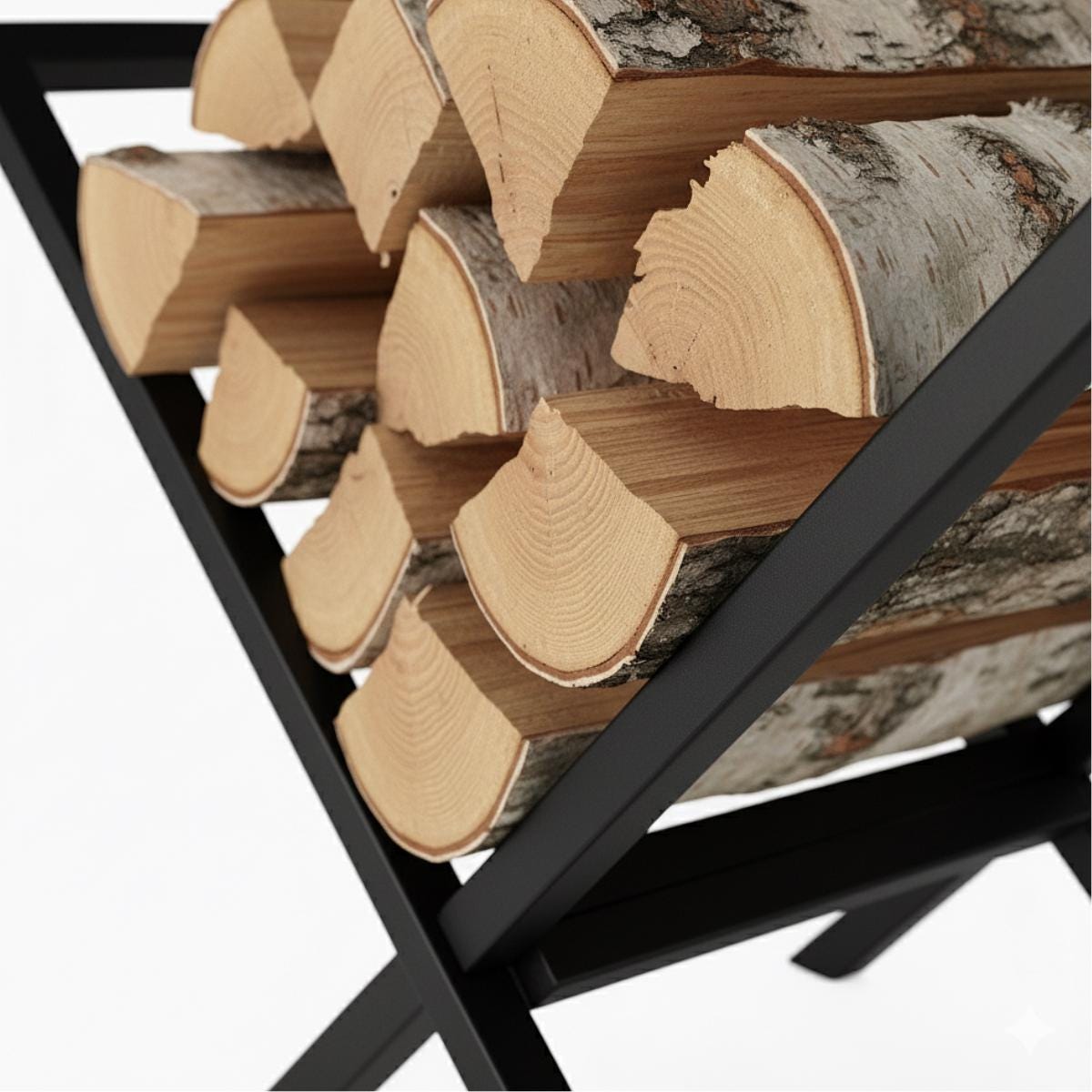 Firewood storage rack V shaped black metal indoor