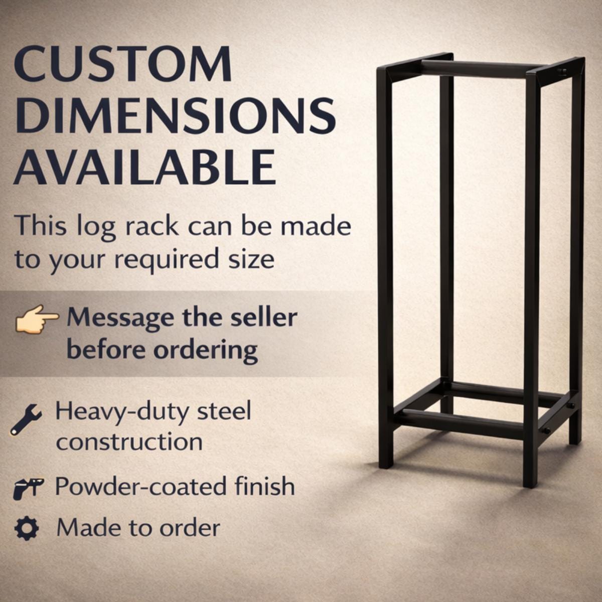 Firewood storage rack vertical black metal indoor use
