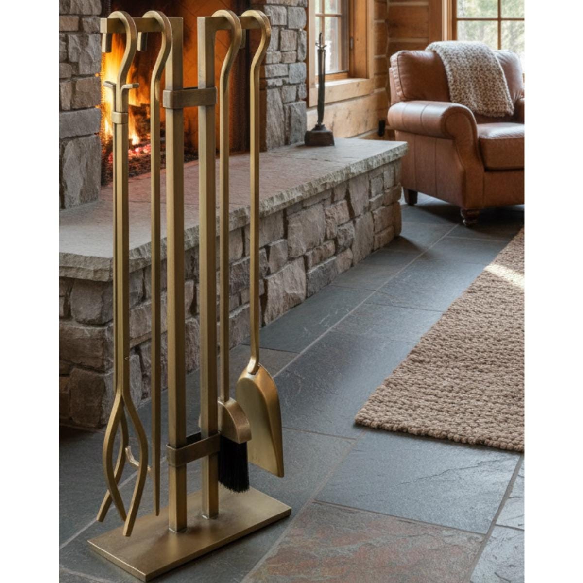Firewood tool set brass metal stand for fireplace tools