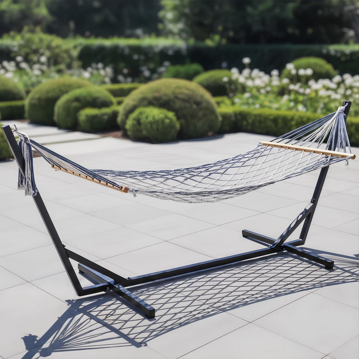 Freestanding hammock stand black metal frame for patio