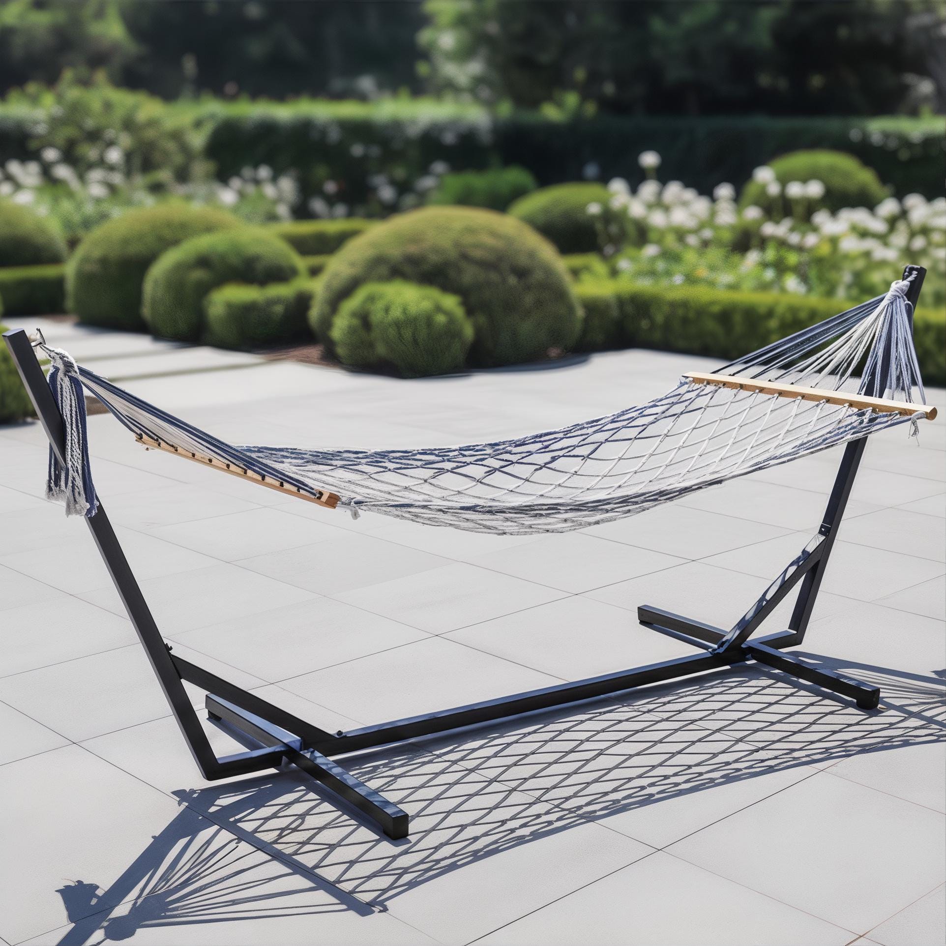 Freestanding hammock stand black metal frame for patio