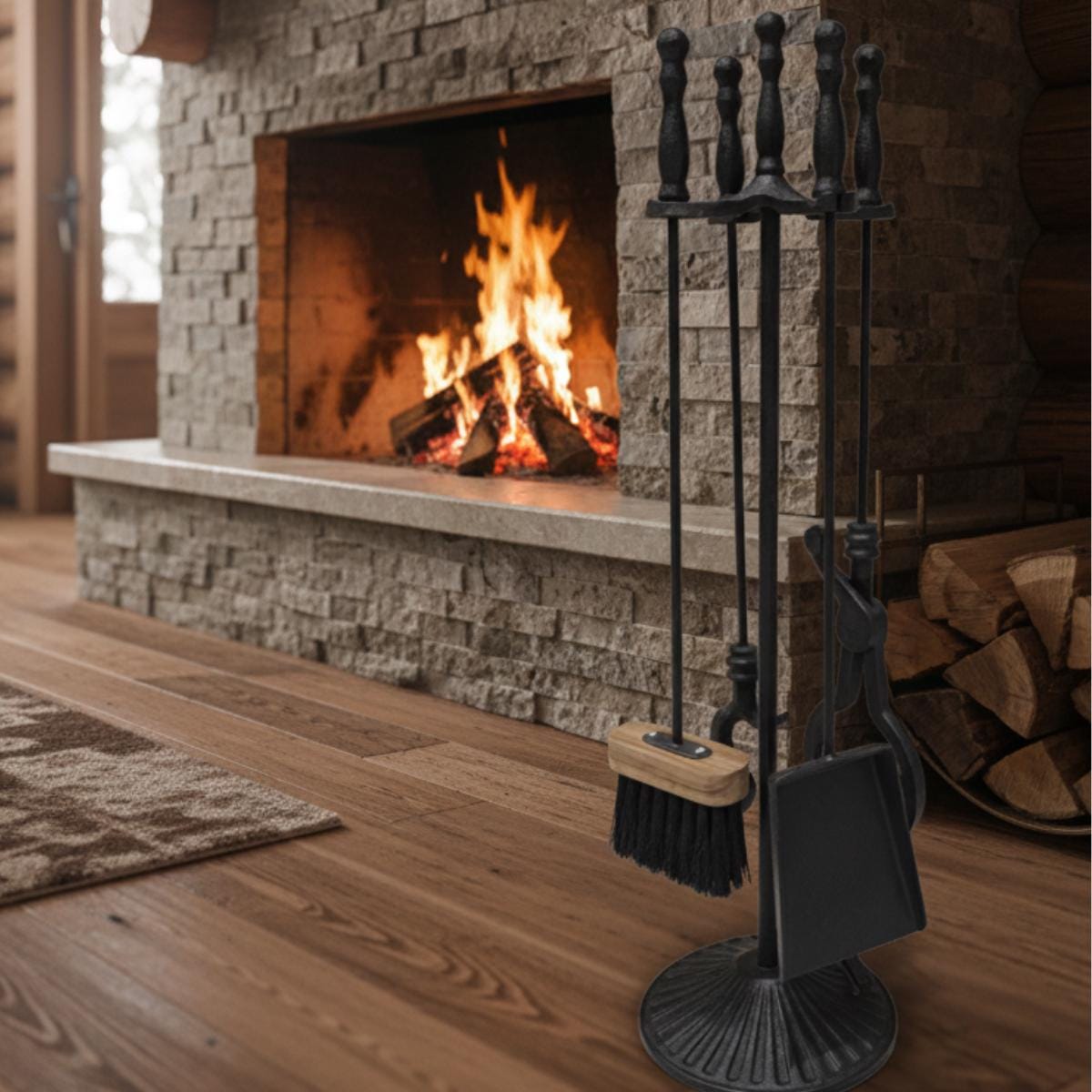 Hearth tool set metal fireplace poker brush and shovel for daily use