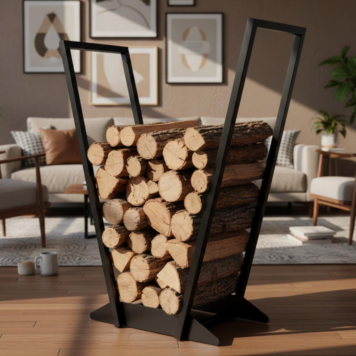 Heavy duty firewood rack steel indoor log holder for fireplace