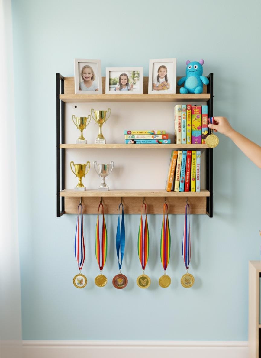 Wood and Metal Wall Shelf with Hooks – Minimalist Floating Shelves