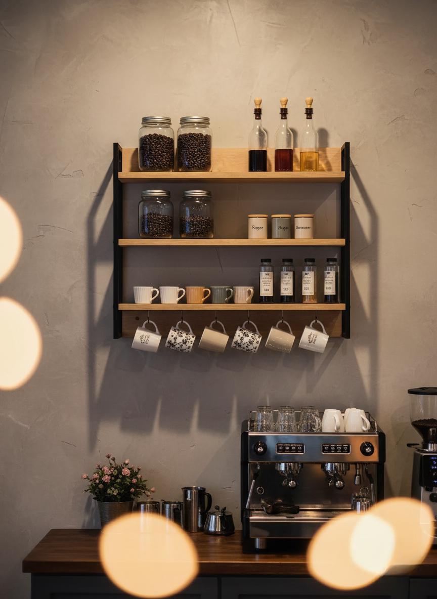 Wood and Metal Wall Shelf with Hooks – Minimalist Floating Shelves
