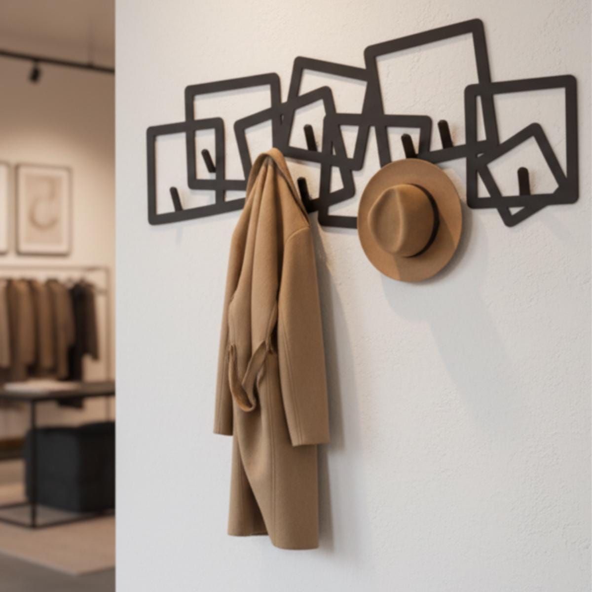 Geometric Black Metal Wall Coat Rack • Modern Entryway Organizer